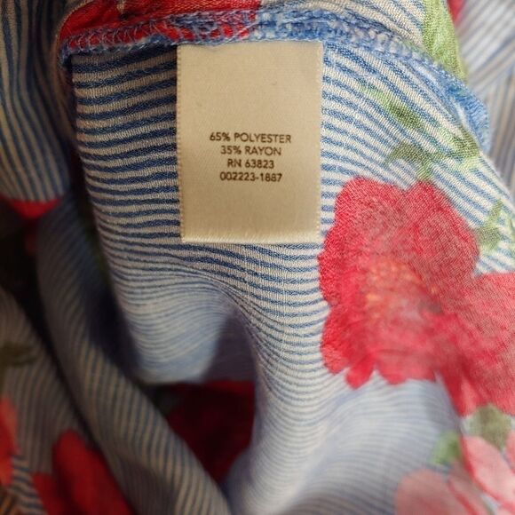 Classic blue pinstripe top with rose pattern - Picture 9 of 10